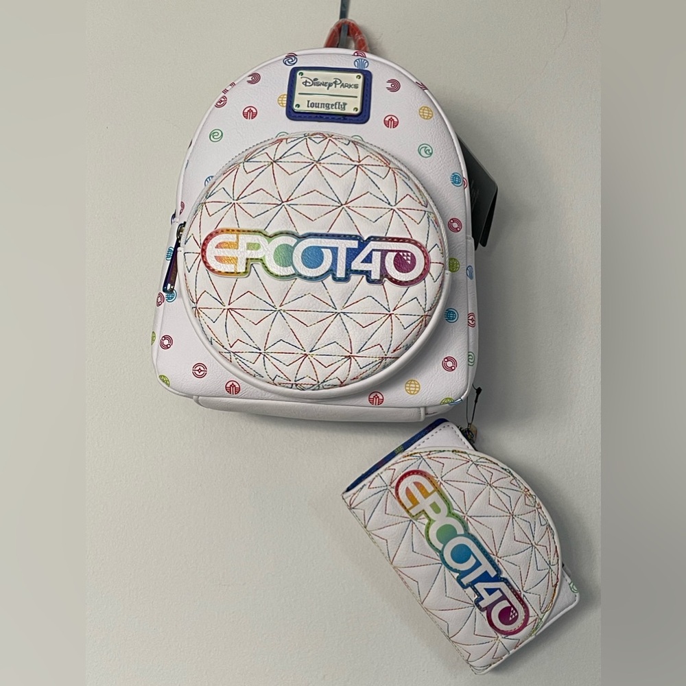 Disney EPCOT 40th anniversary Loungefly backpack and wallet